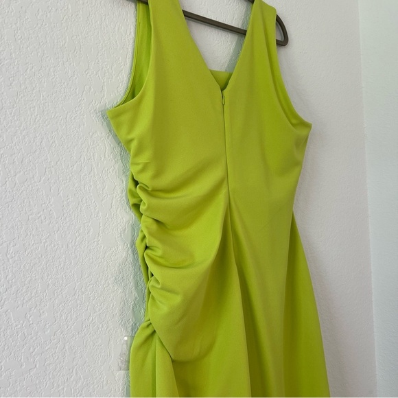 NWT Gibson Latimer Sleeveless Lime Green Ruched Midi Dress Size Large - Picture 6 of 10